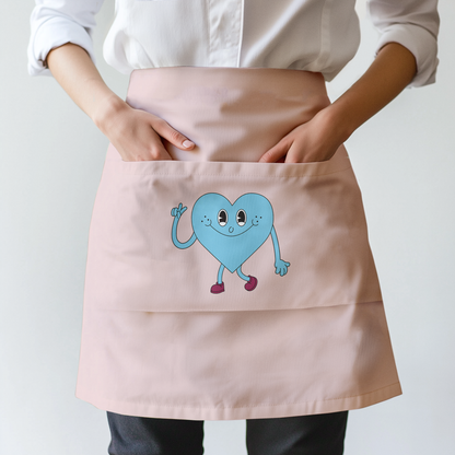 Blue Heart with Valentine Pink Half Apron