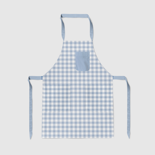 Mini Gingham Full Chef Apron in Pastel Blue