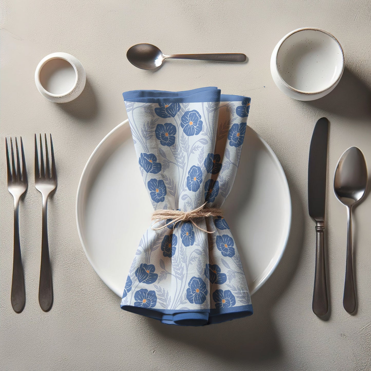Flowing Poppies Icelandic Blue Napkin in Lightweight Linen