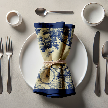 Countryside Cyclist Toile Napkin in Classic