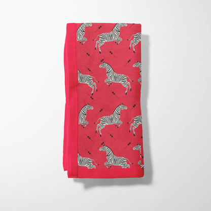 Leaping Zebras in Red in Lightweight Linen