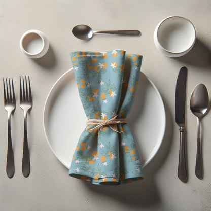 Lemon Flower Napkin in Light Blue