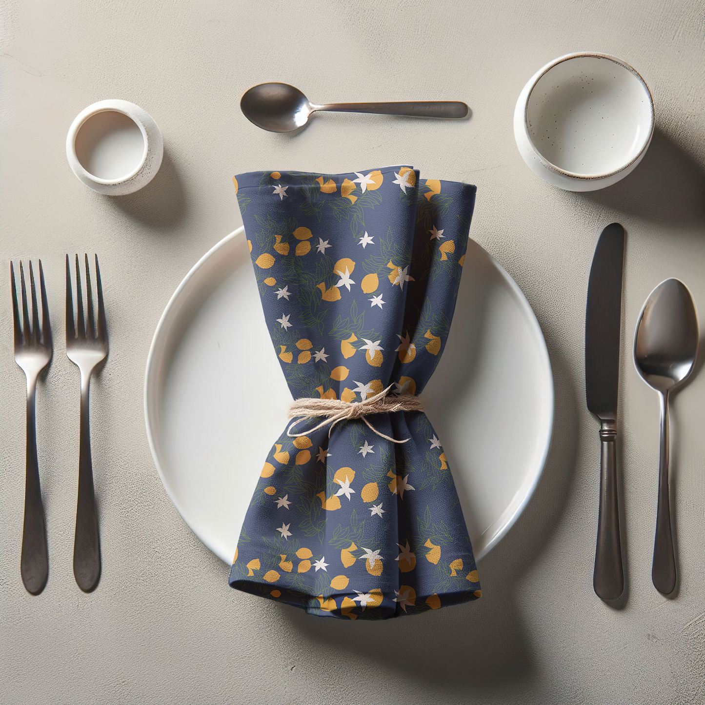 Lemon Flower Napkin in Blue