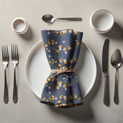 Lemon Flower Napkin in Blue