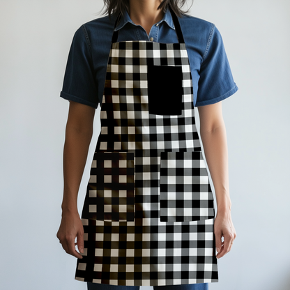 Gingham Full Chef Apron in Black - Organic Cotton Canvas Mid-Weight