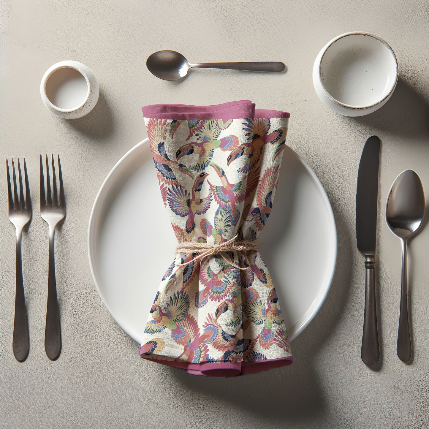 Soft Gliding Toucans Napkin in Pink in Lightweight Linen