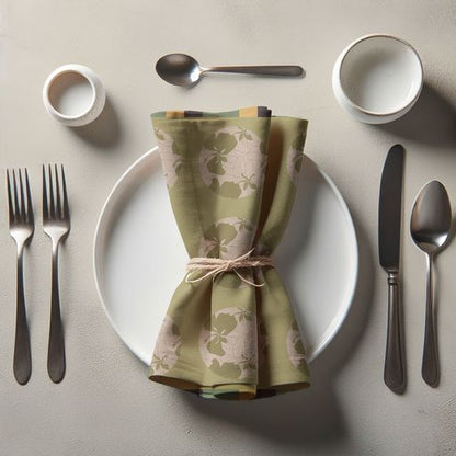 Cayena Dots Napkin in Green in Organic Cotton Voile