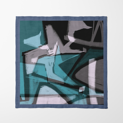 Graphic Lines Napkin with Blue in Lightweight Linen