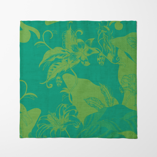 Tropical Paissage Bright Green Napkin in Organic Cotton Voile