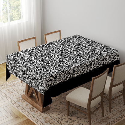 Figi Floral Tablecloth in Black & White - Mid Cotton Twill