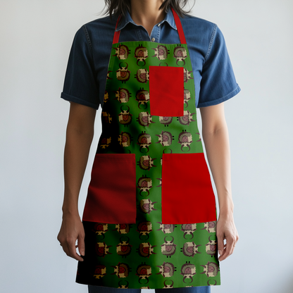 Krampus Full Chef Apron in Green with Red