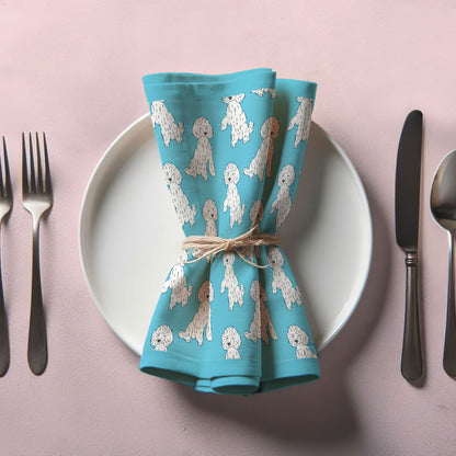 Oy with the Poodles Napkin in Aqua in Organic Cotton Voile