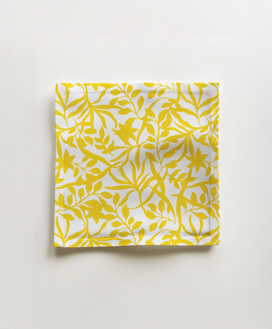 Figi Floral Cocktail Napkin in Yellow - Lightweight Linen - 45%