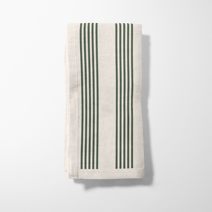 Retro Stripe Napkin - Ivory with Green in Organic Cotton Voile