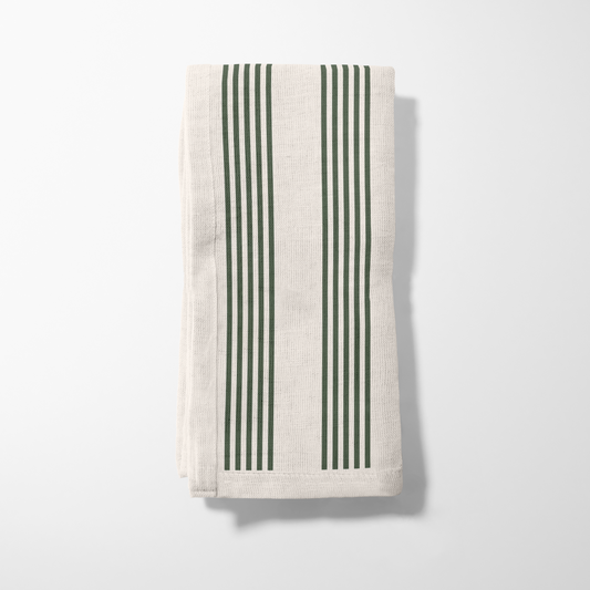 Retro Stripe Napkin - Ivory with Green in Organic Cotton Voile