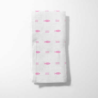 Fish and Waves Napkin in Pink