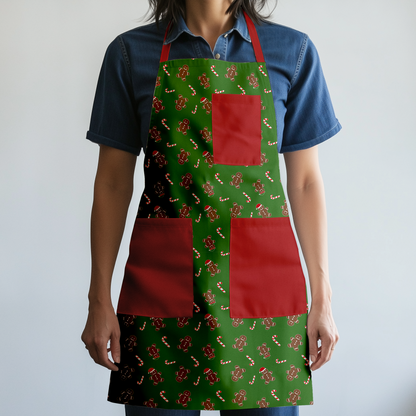 Gingerbread Dudes Full Chef Apron in Green with Red