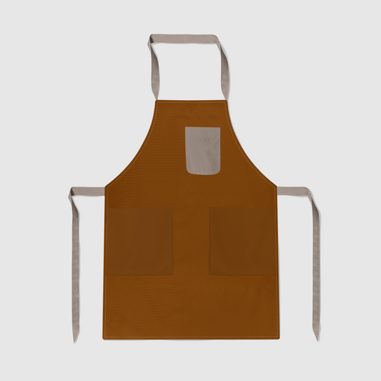 Solid Full Chef Apron in Brown with Tan Pocket - Organic Cotton Canvas Mid-Weight