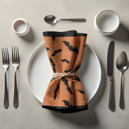 Bats in Pumpkin Napkin in Organic Cotton Voile