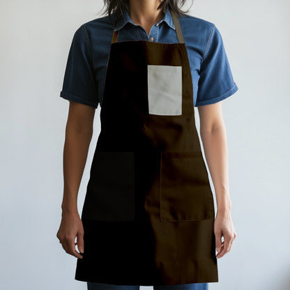 Solid Full Chef Apron in Dark Brown with Bone Pocket - Organic Cotton Canvas Mid-Weight