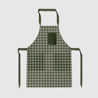 Mini Gingham Full Chef Apron in Olive Green