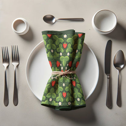 Arts & Crafts Strawberries in Green Napkin in Lightweight Linen