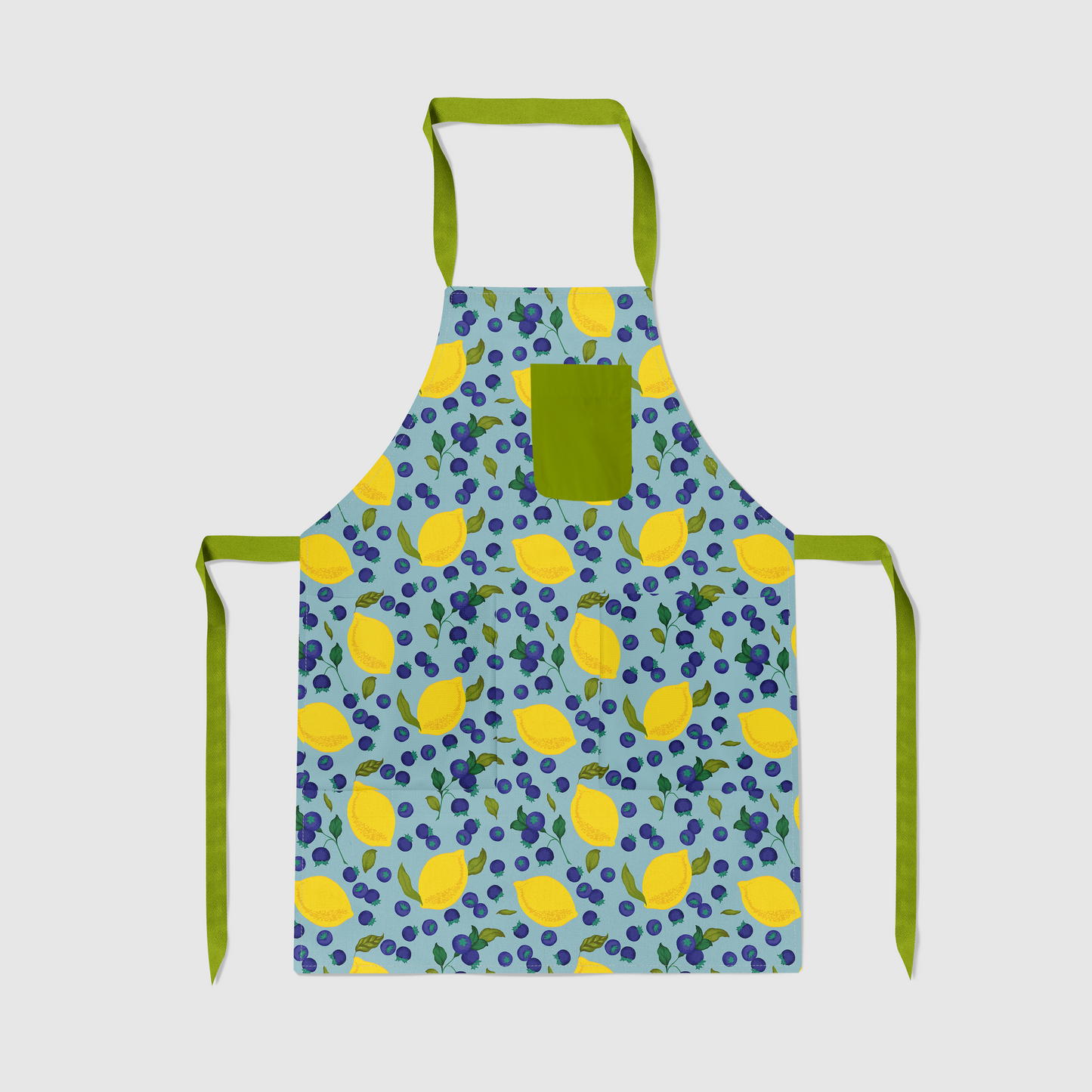 Spring Lemons Full Chef Apron in Aqua  - Organic Cotton Canvas Mid-Weight