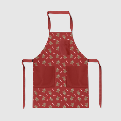 Gingerbread Dudes Full Chef Apron in Dark Red