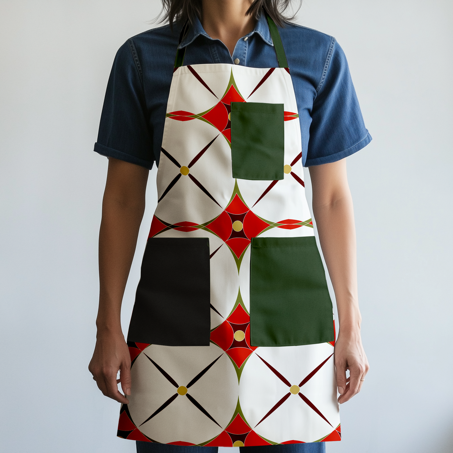 Holiday Abstract Full Chef Apron in Red with Green