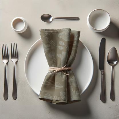 Summer Flowers Napkin in Olive Green