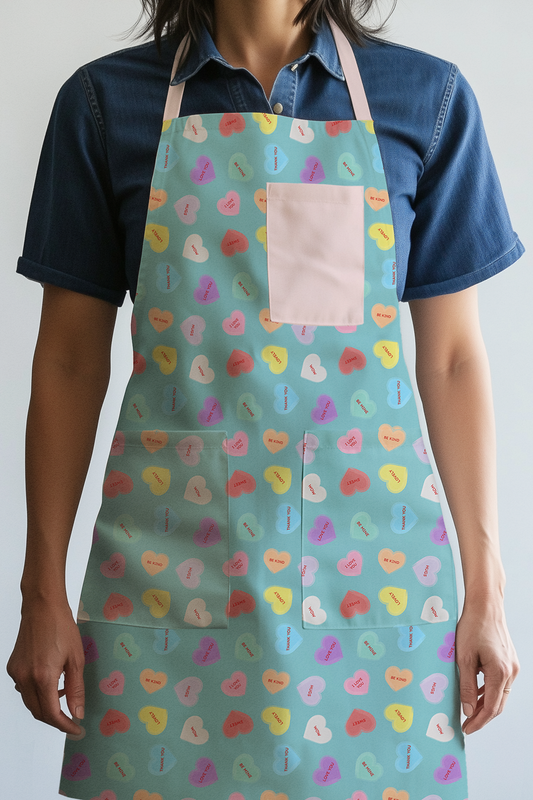 Aqua Candy Hearts with Valentine Pink Apron