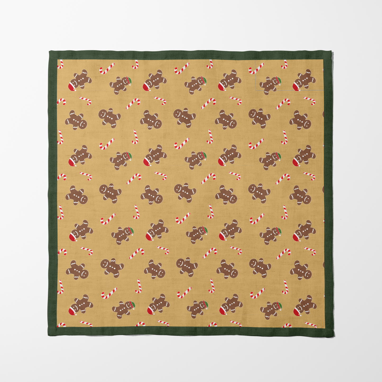 Gingerbread Dudes Napkin in Gold with Dark Green Border