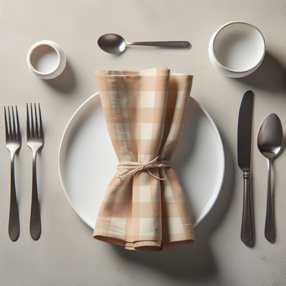 ONE Large Gingham Napkin - Burnt Butter in Organic Cotton Voile