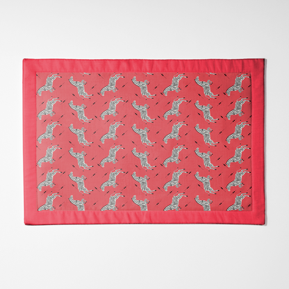 Leaping Zebras in Poppy Placemat in Mid Cotton Twill