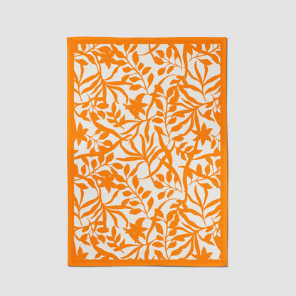 Figi Floral Tea Towel in Orange - Mid Cotton Twill