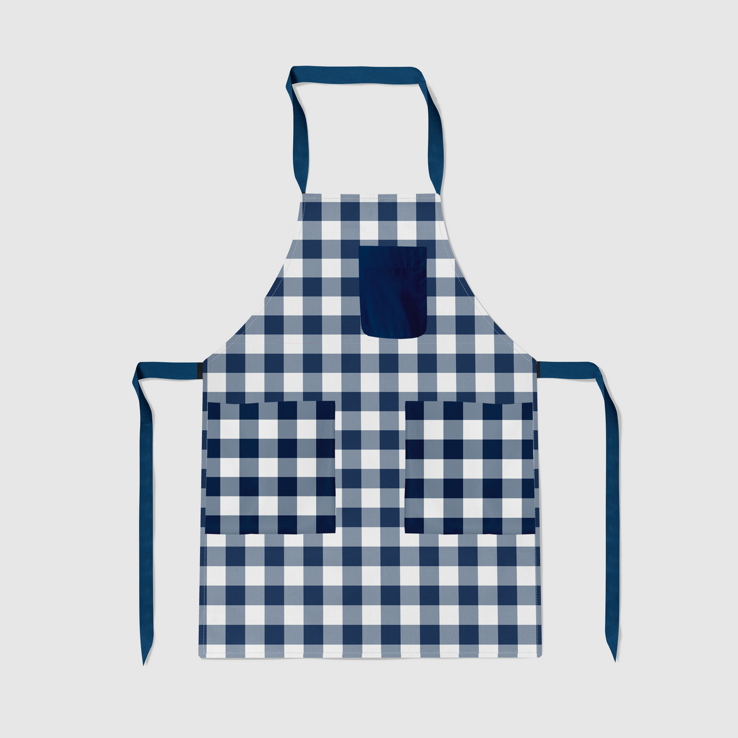 Gingham Full Chef Apron in Navy - Organic Cotton Canvas Mid-Weight