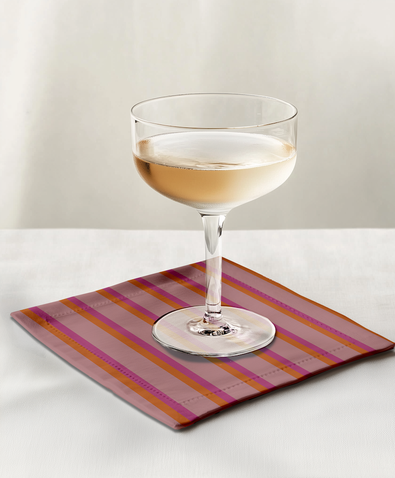 Candy Stripes Cocktail Napkin in Orange & Pink in Lightweight Linen