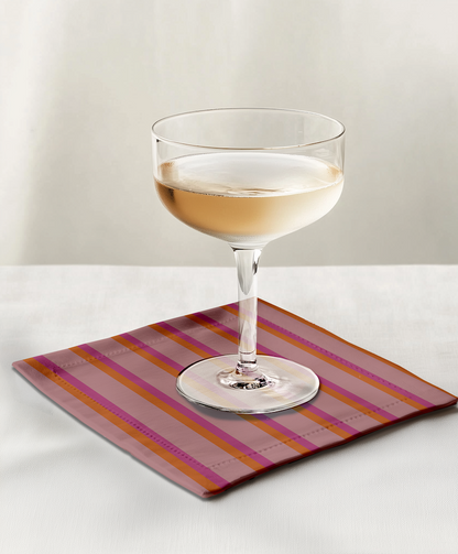 Candy Stripes Cocktail Napkin in Orange & Pink in Lightweight Linen