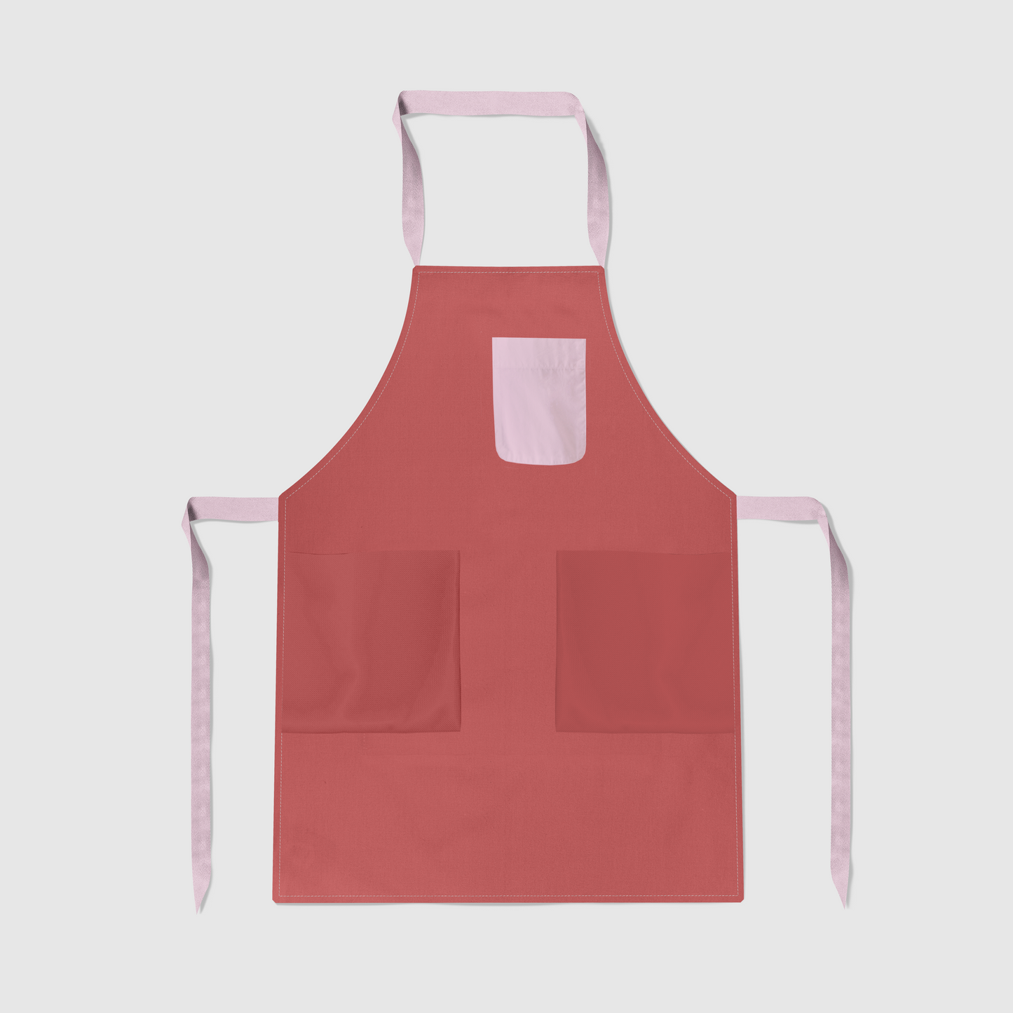 Solid Full Chef Apron in Red with Blush Pocket - Organic Cotton Canvas Mid-Weight