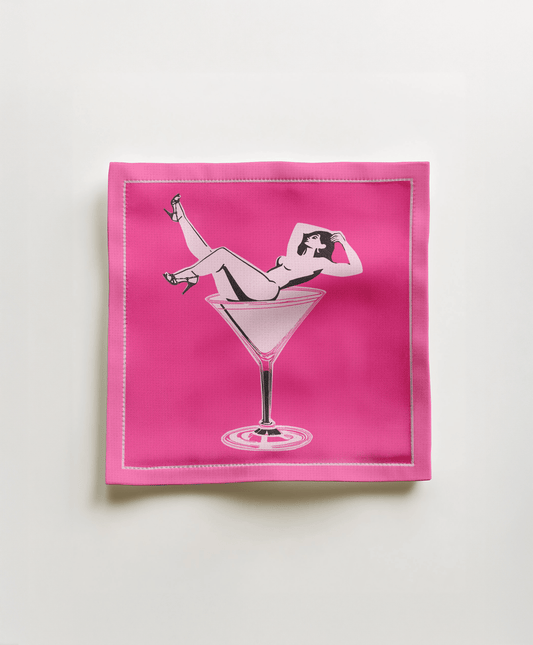 Cheers Darling Cocktail Napkin in Cosmo - Lightweight Linen