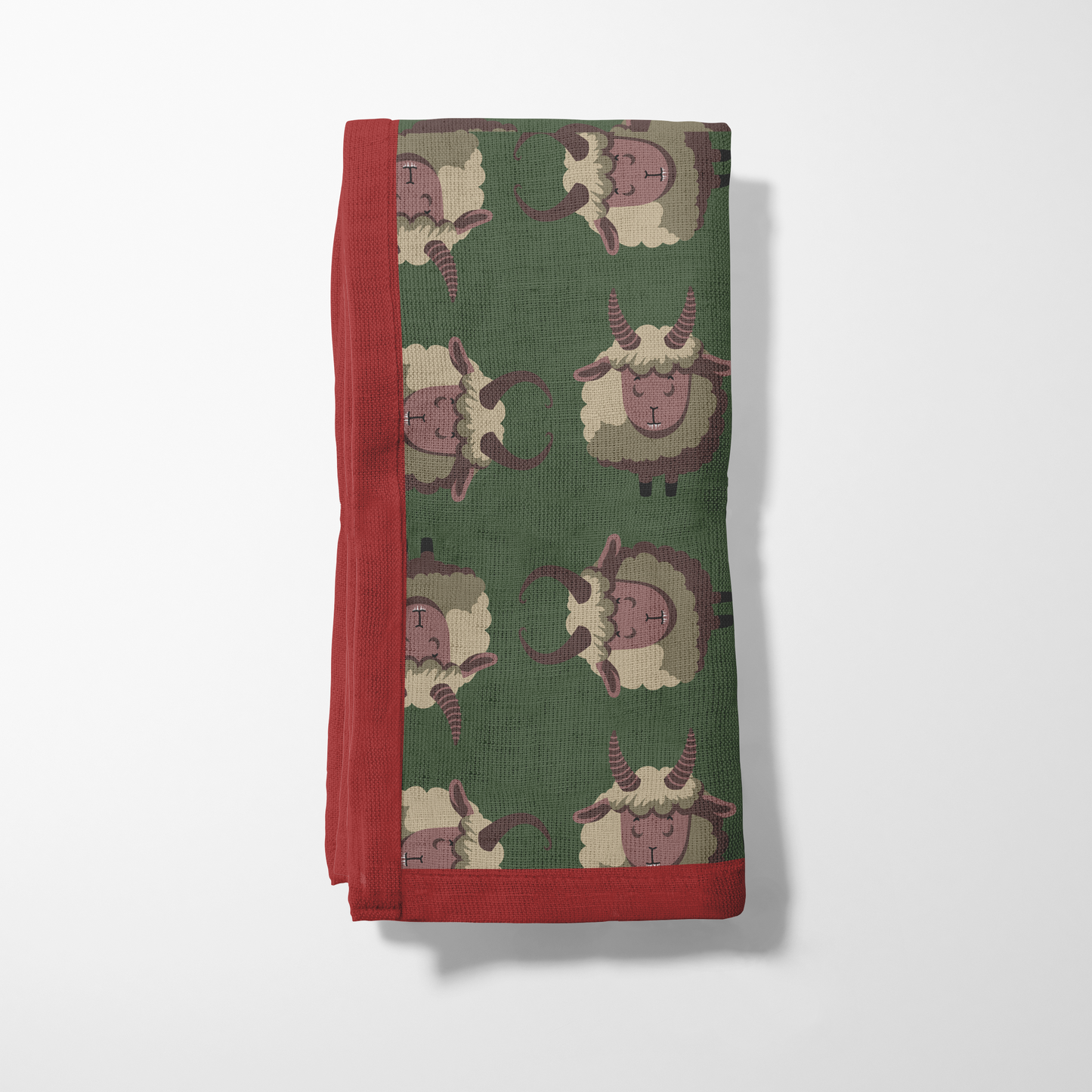 Krampus Napkin in Dark Green with Dark Red Border