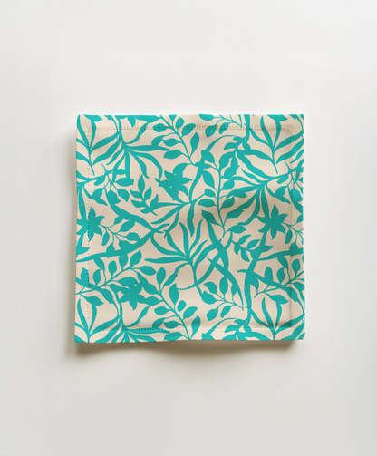 Figi Floral Cocktail Napkin in Turquoise - Organic Cotton Voile - 45%