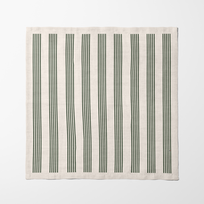 Retro Stripe Napkin - Ivory with Green in Organic Cotton Voile