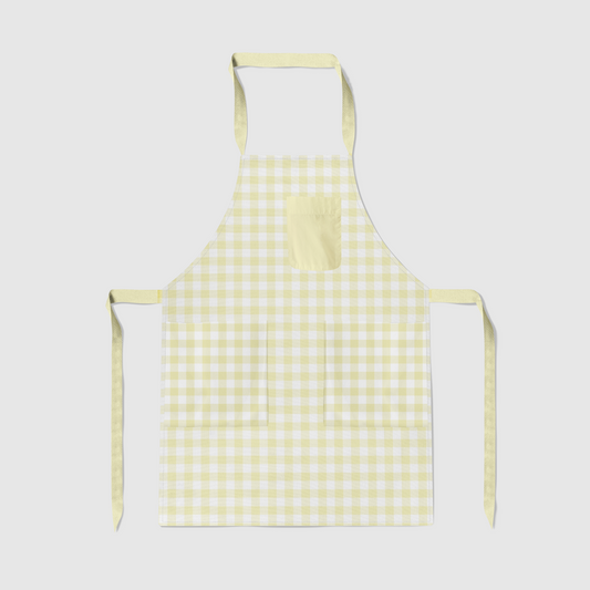 Mini Gingham Full Chef Apron in Pastel Yellow - Organic Cotton Canvas Mid-Weight