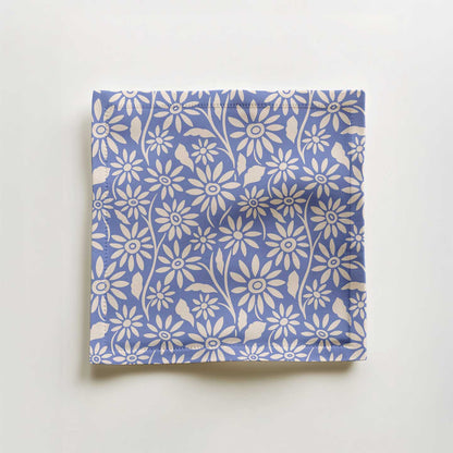 Blanket of Flowers Cocktail Napkin in Blue in Organic Cotton Voile