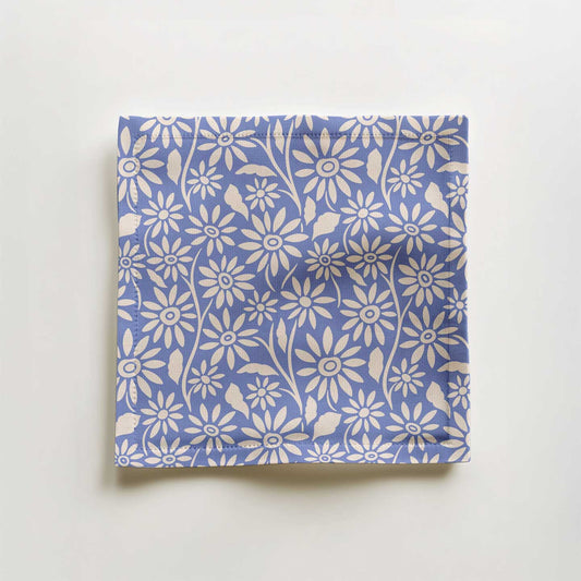 Blanket of Flowers Cocktail Napkin in Blue in Organic Cotton Voile