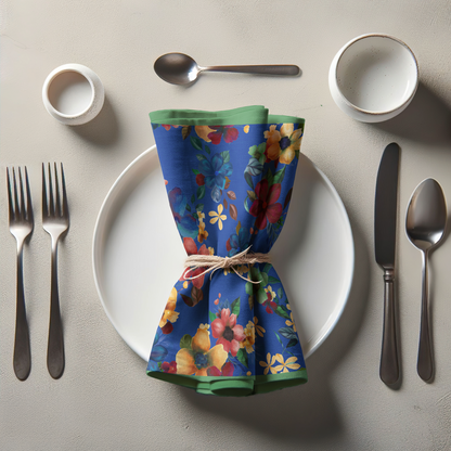 Martiniques Marigolds Napkin in Blue in Organic Cotton Voile