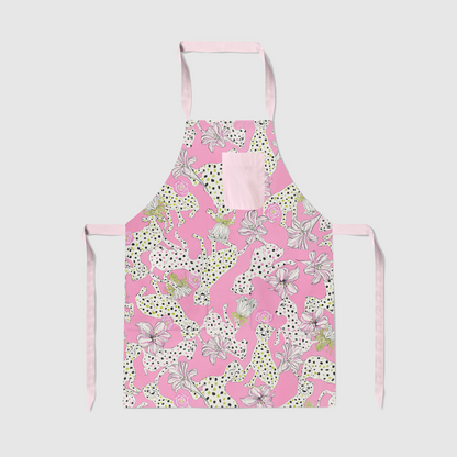 Sketching Summer Full Chef Apron in Pink - Organic Cotton Canvas Mid-Weight