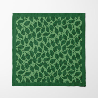 Bowing Birch Leaves in Green Napkin in Lightweight Linen