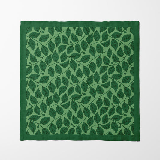 Bowing Birch Leaves in Green Napkin in Lightweight Linen